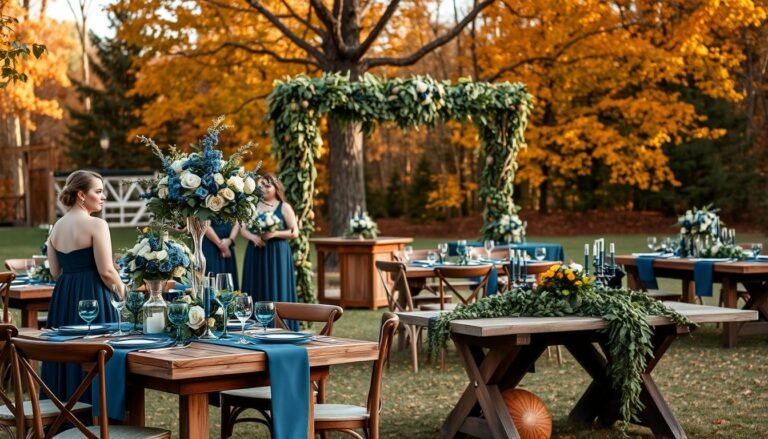 fall wedding color palette blue and green