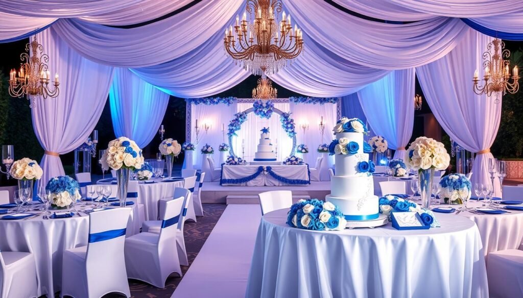 royal blue and white wedding