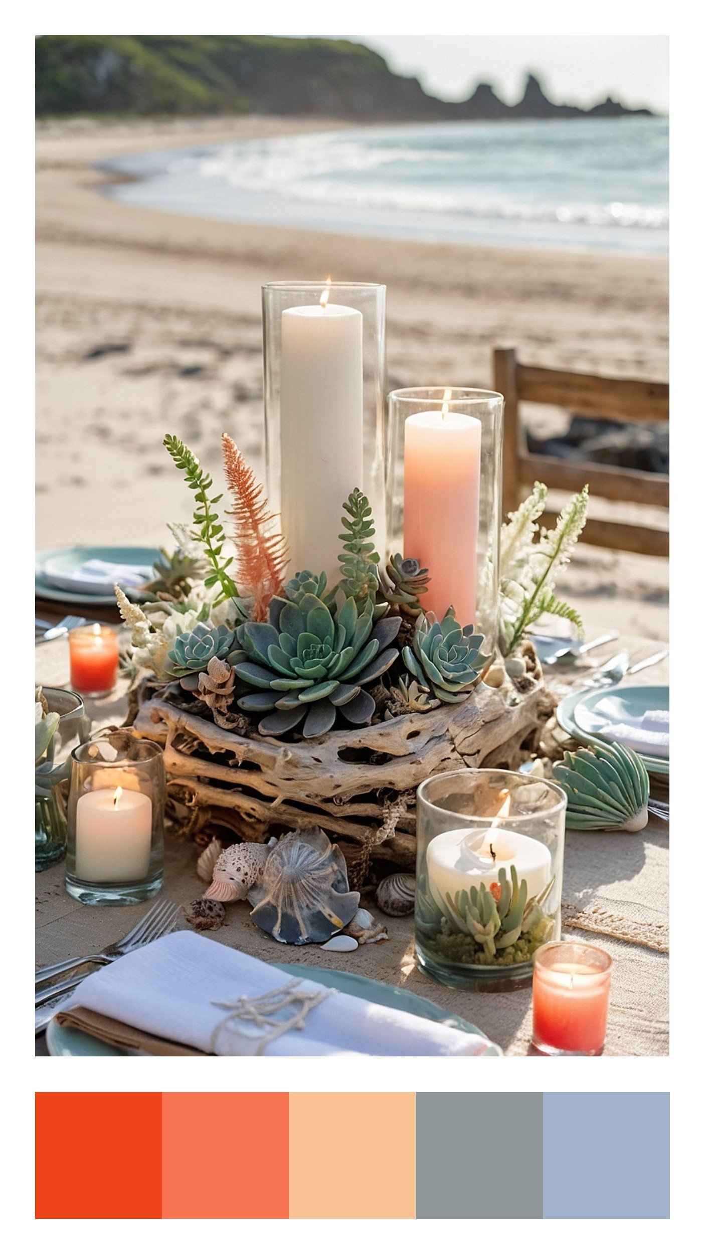 Sunset Coral & Ocean Blue Boho Beach Wedding Color Scheme