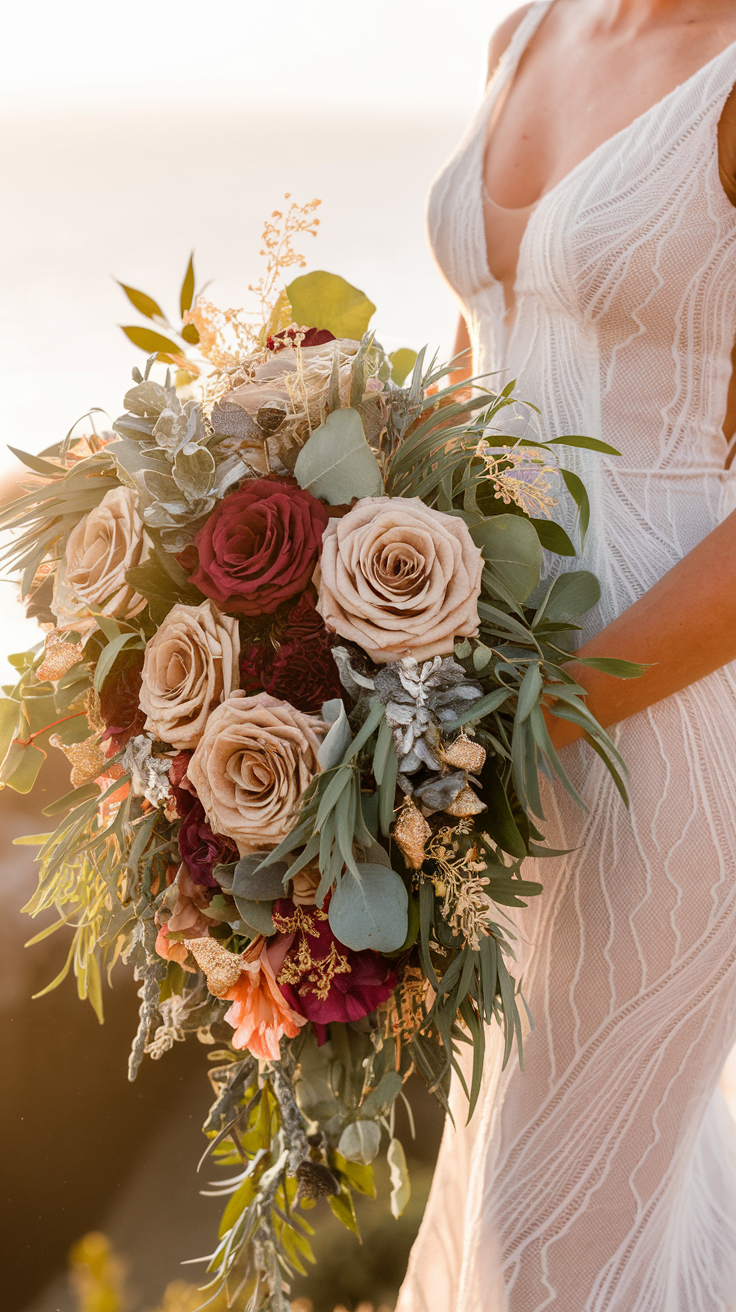 Champagne-Burgundy-Wedding-Bouquet