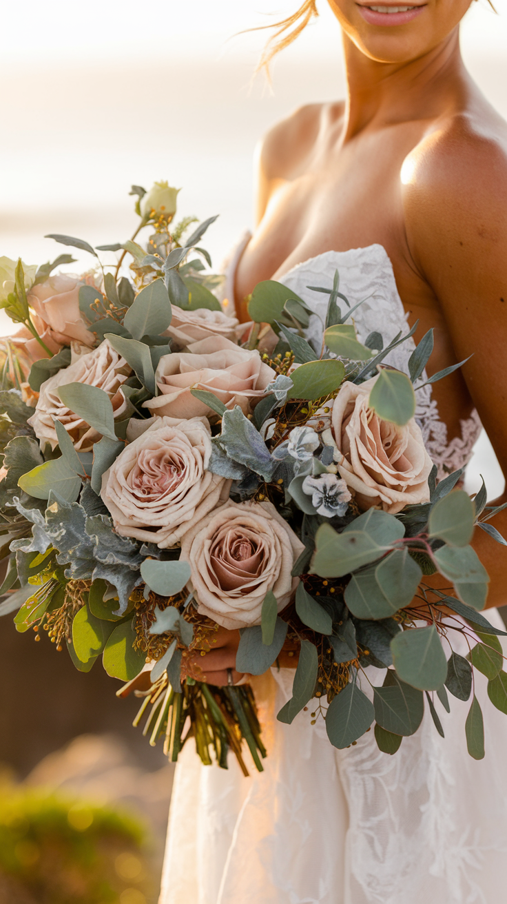 Classice Champagne  Wedding Bouquet with Greenery