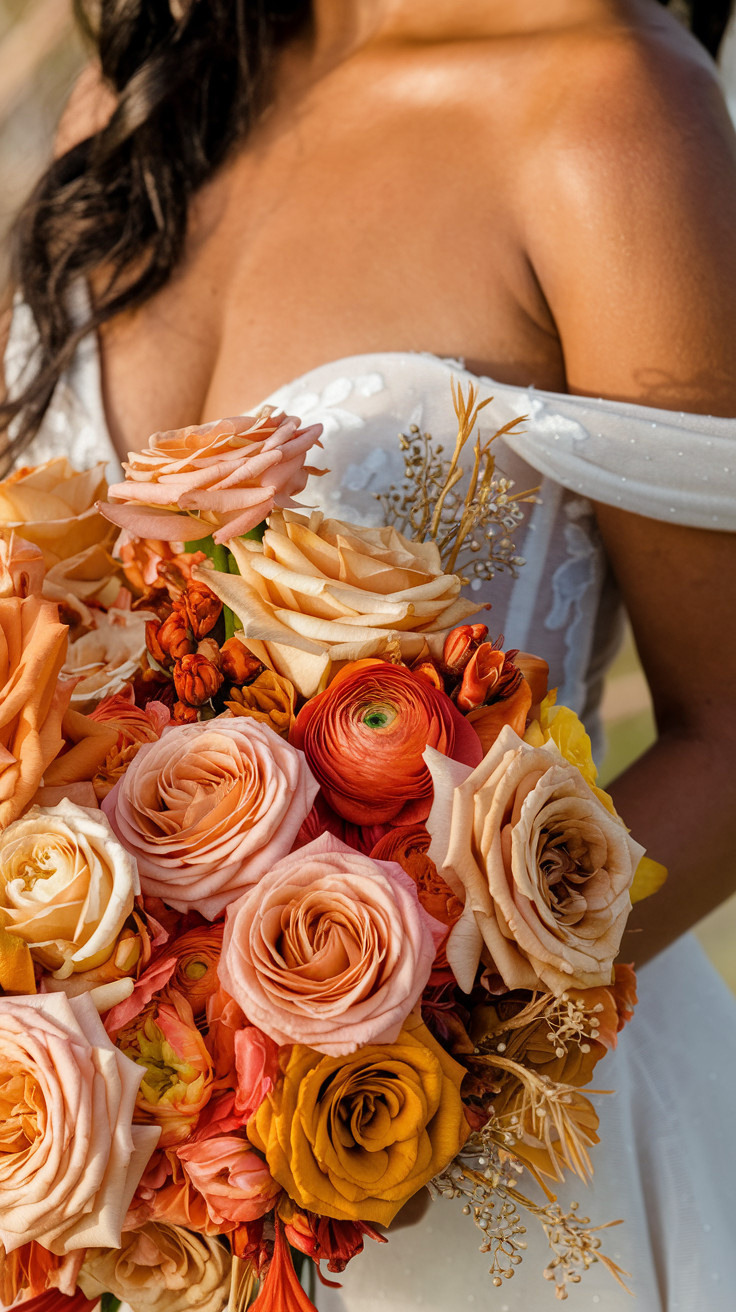 Champagne and Burnt Orange Wedding Bouquet