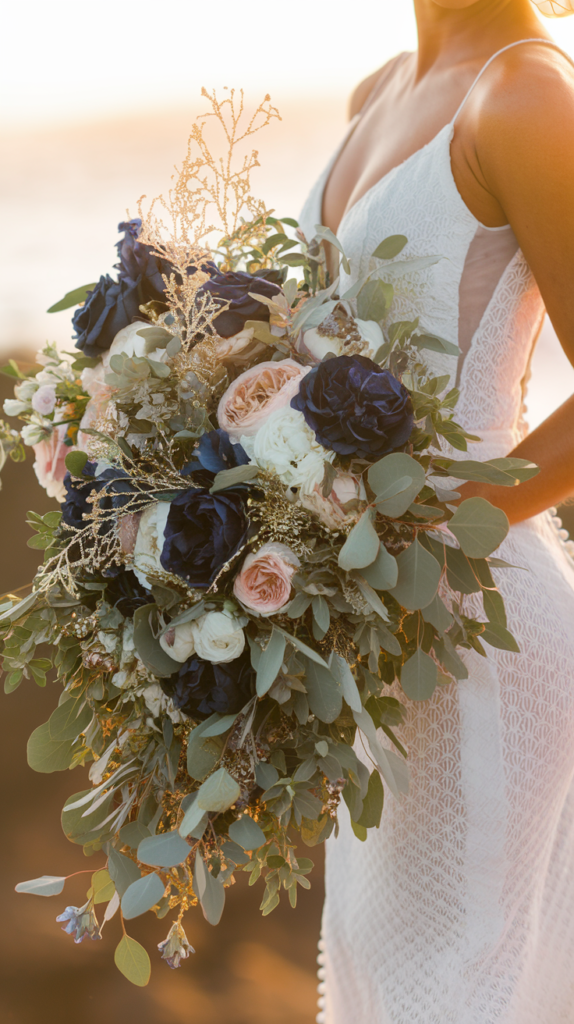 Navy Blue and Champagne Wedding Bouquet